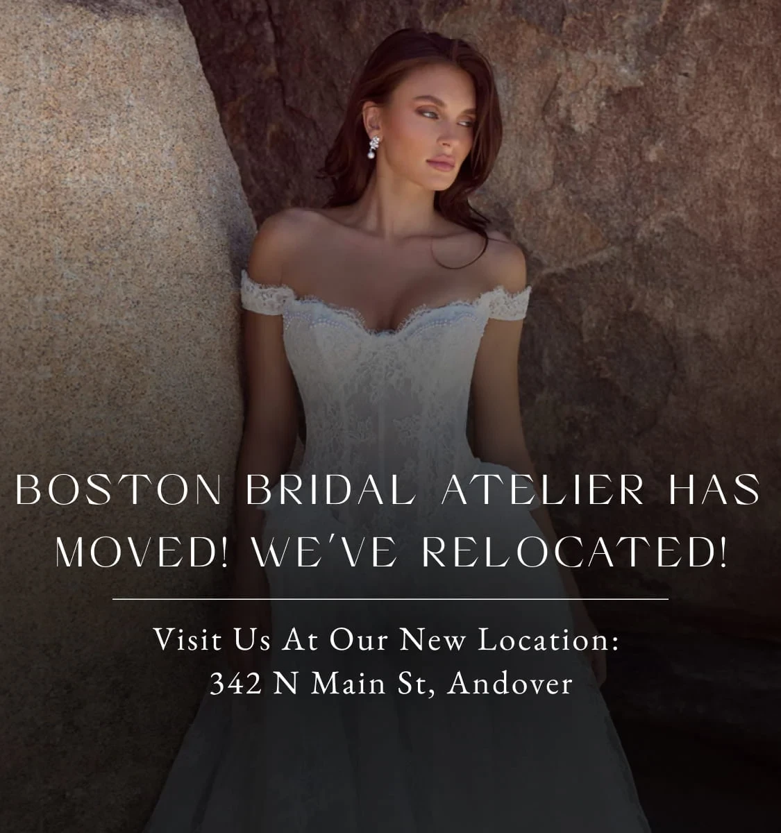 Model wearing bridal gown, we have moved mobile banner